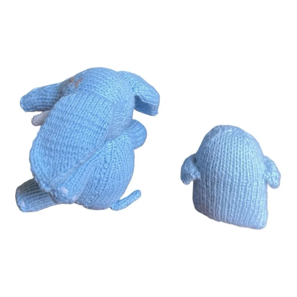 Handmade Elephant Penguin Knitted Blue Toys Small Stuffed Baby Animals Set of 2